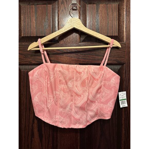 Le Lis Pink Swirl Boned Corset Crop Top W Zipper Back Women’s Size L NWT - Picture 3 of 7